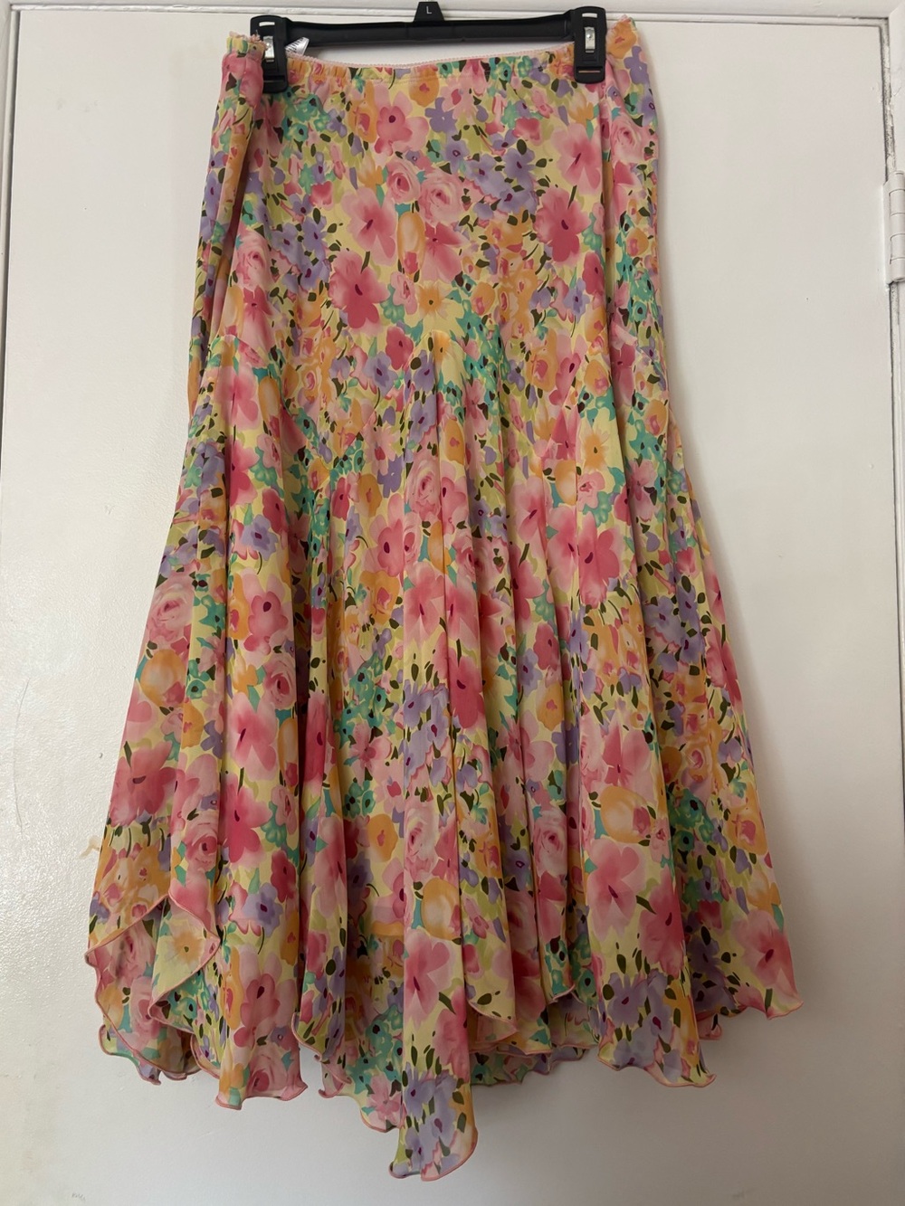 Floral Pastel A-Line Handkerchief Skirt - Pink & Yellow Floral